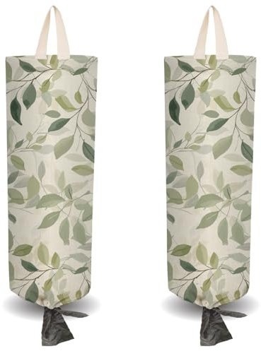 CRASPIRE 2 pz Porta Sacchetti della Spesa in Plastica con Foglie Verdi con 4 Ganci Riutilizzabili da Parete Resistente in Tela Impermeabile Lavabile Organizer per La Casa Cucina Negozio