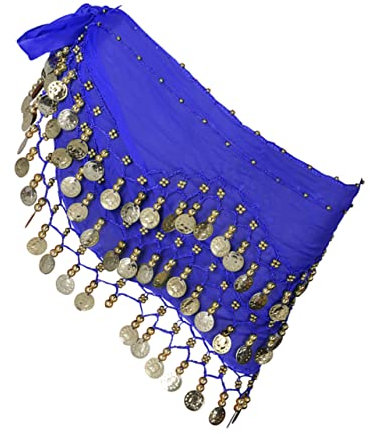 BESPORTBLE Damen Bauchtanz Hüfttuch Aus Chiffon Mit Silbernen Münzen - Elegantes Bauchtanz Kostüm Für Frauen - Vielseitig Einsetzbar Gürtel Oder Wickelrock in Blau