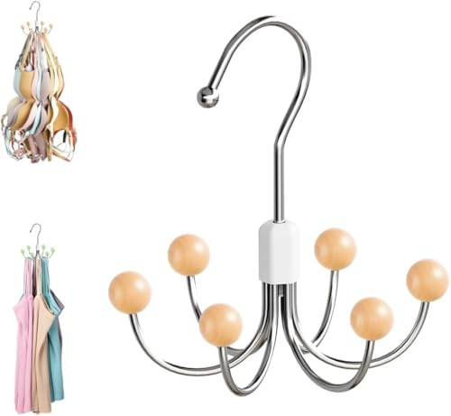 Multipurpose Space Saving Hangers for Closet, 360°Swivel Closet Hangers, Purse Organizer, Hat Holder, Belt Organizer, Tie Rack, Bra Hanger, Handbag Organizer, Scarf Hanger for Closet (Wood)
