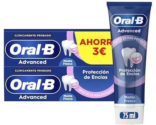 Oral-B Advanced Protección De Encías Pasta De Dientes Con Flúor, Pack 2 x 75 ml, Dentífrico Que Protege Contra La Placa, Cuidado De Encías, Sabor Menta Fresca