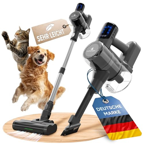 Akkustaubsauger [3-in-1] – kabelloser Staubsauger mit LED-Display & Echtzeit-Akkuanzeige | Anti-Tangle Bürste für Tierhaare | Akkusauger-Komplettset beutellos für Auto, Teppich & Haushalt