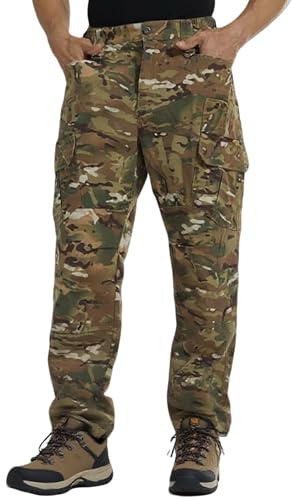 Work Cargo Trousers for Men Lightweight Rip-Stop Combat Pants Elasticated Waist Military Tactical Airsoft Clothing with Multi-Pocket for Outdoor Hiking Trousers