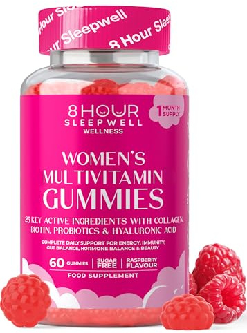 Women’s Multivitamin Gummies – 25 Essential Vitamins, Minerals & Probiotics | with Marine Collagen, Hyaluronic Acid, Biotin, Folic Acid, B5, B6, B12, C & D3 | Sugar-Free & Gluten-Free | 1 Month Supply