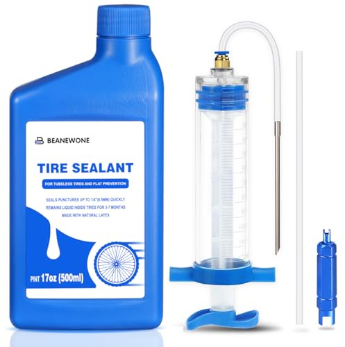 Beanewone Tubeless Tire Sealant, 500ml Bike Tire Sealant with Tubeless Sealant Injector, Delivers Long-Lasting Sealant Directly to MTB & Road Bicycle Tires
