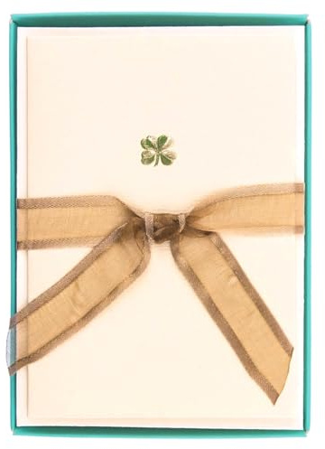 Graphique Shamrock La Petite Presse Boxed Notecards, 10 Embellished Gold Foil Blank Cards with Matching Envelopes and Storage Box, 3.25 x 4.75