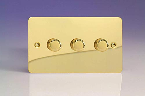 Varilight V-Pro Ultra Flat Polished Brass 3 Gang LED Trailing Edge Dimmer Switch 1 or 2 Way