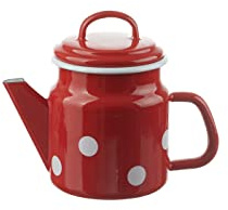 Münder-Emaille - Teekanne - Rot mit weißen Tupfen - Ø12xH17cm - 1 L