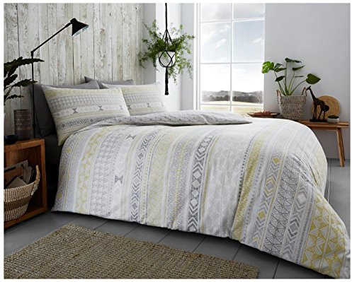 Gaveno Cavailia Flannel Bed Set with Duvet Cover and Pillow Cases Tribal Stripes, Cotton, Grey, Double