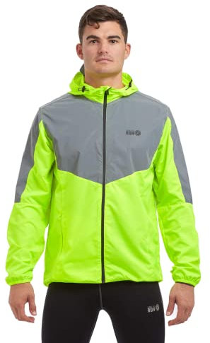 Men's Running Jacket With Hood - Windproof Reflective High Vis & Lightweight - Ideal For Outdoor Sports X Large Lime/Silver