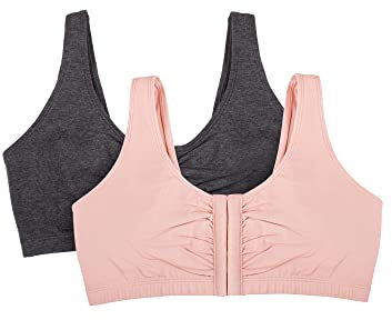 Fruit of the Loom Women's Front Close Builtup Sports Bra, Opaque, Blushing Rose/Charcoal Heather 2-Pack, 36 (Pack of 2)