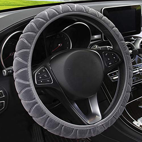 Lenkradabdeckung,Lenkradbezug,Lenkradschoner Universal Auto Lenkradhülle Plüsch Teleskop Lenkrad AbdeckungLenkradbezug für Auto Zubehör, 36-39cm (Grau)