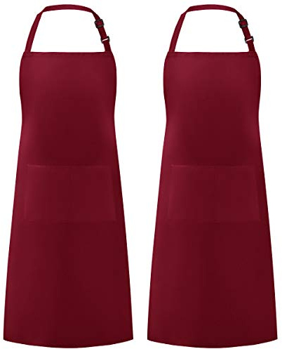 Syntus 2 Pack Adjustable Bib Apron Waterdrop Resistant with 2 Pockets Cooking Kitchen Aprons for Women Men Chef