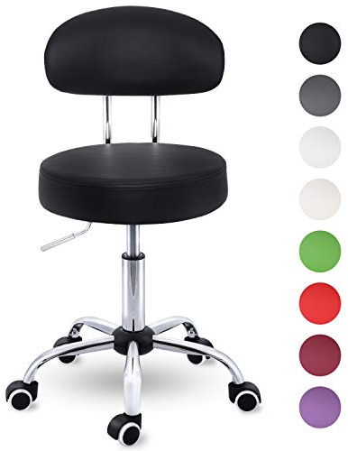 TRESKO® Rollhocker mit Lehne Schwarz | Arbeitshocker höhenverstellbar 46-58 cm | Drehhocker mit Rollen | Bürostuhl Hocker Drehstuhl Kosmetikhocker