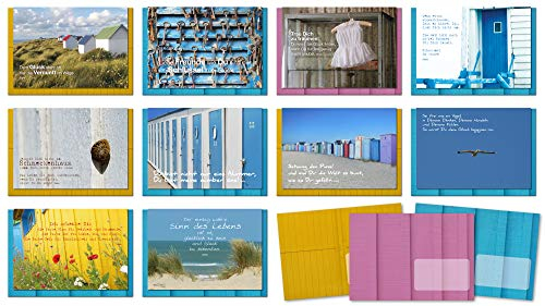 Glücksvilla GrußkartenKlappkarten, 10er-Set mit 10 Klappkarten (DIN A6) plus 10 farbig bedruckte selbstklebende Motiv-Umschläge/Kuverts (DIN C6) Thema: Glück, Leben, Freude