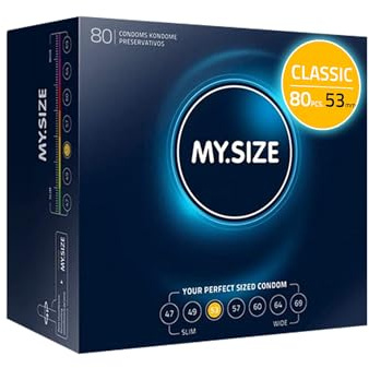 MY.SIZE Classic Kondome Größe 3 | 53 mm Breite | 80 Stück Megapackung | extra dünn | gefühlsecht hauchzart | dünne 0,07 mm Wandstärke