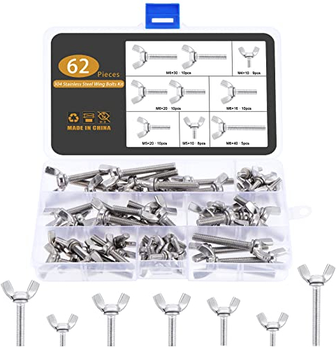 Gueenky 62 Stück Flügelschrauben Set, M4 M5 M6 Flügelmuttern Edelstahl Schmetterlingsmutter Gewinde Wing Nuts, 7 Größen Schmetterlingsschraube Schmetterling Flügelmuttern Sortiment