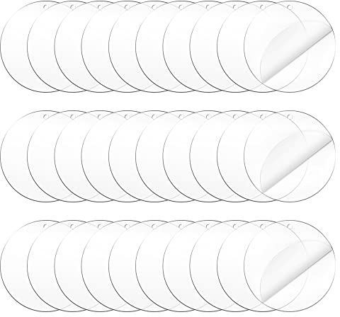 30 Round Acrylic Panels with Hole, Clear Circle Acrylic Sheet, Transparent Circle Ornament for Picture Frame Painting DIY Crafts