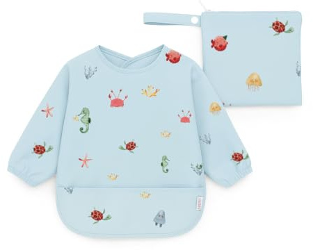 J. Born Bavaglino a maniche lunghe | Impermeabile | Tuta per lo svezzamento guidata dal bambino | Grembiule da gioco disordinato per bambini | Accessori per neonati dai 6 mesi (Oceano)