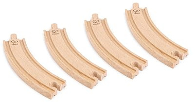 Hape Lange Eisenbahnkurvenschienen Holz - 4 robuste Holzeisenbahn‑Schienen, kompatibel mit Hape und Anderen Holzbahnen, Erweiterungs‑Set für Kinderbahn, ab 3 Jahren
