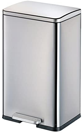 Cubos de Basura La basura de la cocina puede lata de basura de acero inoxidable de gran capacidad con tapa rectangular escalonada papel de basura 30L / 40L Bote de Basura ( Color : Silver , Size : 40L
