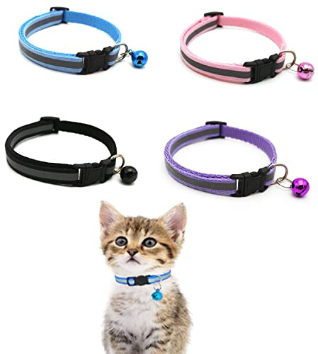 Collari per gatti a sgancio rapido, 4 collari riflettenti regolabili con campanelli 19-32 cm adatti per la maggior parte degli ambienti domestici