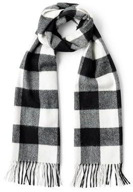 Fishers Finery Herren Winterschal aus 100% reinem Kaschmir; 2-lagiger Ultraplüsch, Weißes Büffelkaro, Einheitsgröße