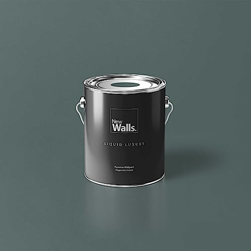 New Walls Premium Wandfarbe Grün, Grau-Grün Liquid Luxury Dispersionsfarbe für Innenräume – 2,5 L