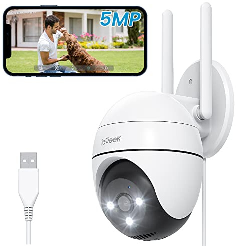 ieGeek 5MP Camaras de Vigilancia WiFi Exterior con Cable eléctrico y Detección Humana, Seguimiento automático PTZ, Visión Nocturna en Color 15M, 24/7 Grabación Continua | Cable Eléctrico, Detección Humana, Seguimiento Automático PTZ, Visión Nocturna en Color 15M, Grabación Continua 24/7