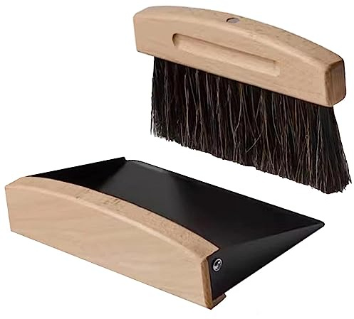 Petite pelle à poussière et balayette portable, mini balai portable en bois pour cuisine familiale, nettoyage de table, comptoir, 15,4 x 10,6 x 4 cm, noir