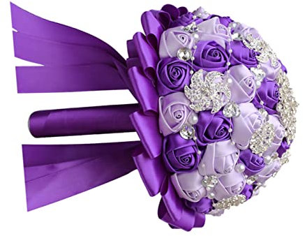 OUNONA 1stück Brautstrauß Mit Satin-Rosen Und Strassdekoration Künstlicher Blumenstrauß Und Helllila Für Hochzeitsfeiern Brautjungfern Stilvolle Dekoration Für Verschiedene Anlässe