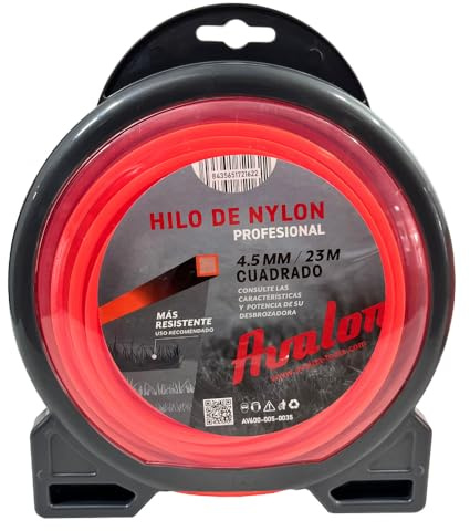 Avalon - Hilo Cuadrado de Nylon para desbrozadora y cortacésped (4,5 mm x 23 m) para el Corte de maleza, zarzas, pequeños arbustos y vegetación densa.