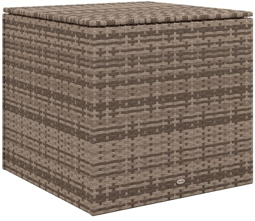 Outsunny Coffre d'extérieur en rotin synthétique 75x75x70 cm Coffre de rangement avec vérin et cadre en acier Charge 50 kg