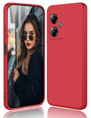 DESSEN Funda para Motorola Moto G14 - Líquida Silicona Carcasa con Forro de Microfibra Antiarañazos Delgada y Suave TPU Cover Anti-Choques Protectora Case, Rojo