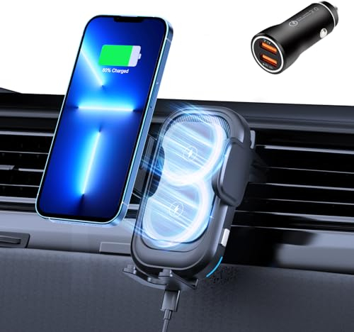 Olycism Auto Handyhalterung mit Ladefunktion Max 15W Qi Schnelles Laden QC 3.0 Adapter Smart Dual Charging Induktion 360° Rotation kfz handyhalterung mit ladefunktion mit iPhone/LG/Samsung Galaxy etc