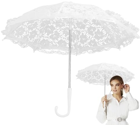 Generic Weißer Hochzeitsschirm Für Die Braut, Spitzen-Sonnenschirm, Handgefertigter Spitzen-Deko-Regenschirm Für Hochzeit, Dekoration, Fotografie-Requisite