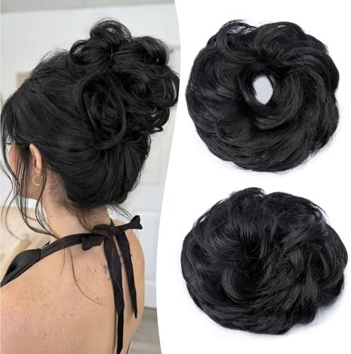 Gairyan Chignon Finto per Capelli Chignon Facile per Capelli Elastico Sintetico Ricci Ondulati Coda di Cavallo Updo Posticci per Capelli Voluminoso Mossi Ciambella Hair Bun Ponytail, Marrone scuro