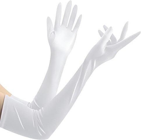 QH-Shop Handschuhe Lang, 1 Paar Satin Abendhandschuhe 1920er Stil Handschuhe Frauen Kostümzubehör für Hochzeit Opera Party Halloween Karneval Kostüm (Weiß)