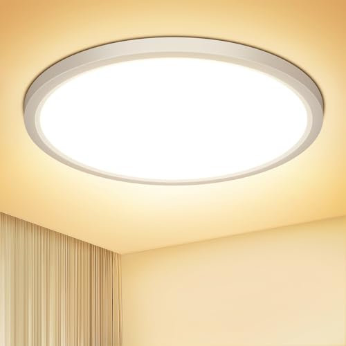 NIBSHOOM Plafoniera LED Soffitto Rotonda Piatta 3000K, 18W/1800LM/IP44 impermeabili Ultrasottile Plafoniere da Soffitto,Moderno Semplice Lampada LED Soffitto per Bagno Soggiorno Camera Cucina,220*17mm