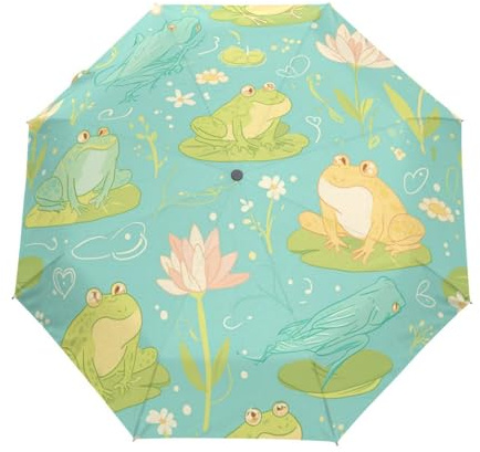 Cartoon Baby Frosch Grün Regenschirm Taschenschirm Kinder Jungen Mädchen UV-Schutz Auf-Zu Automatik Umbrella Verstärkt Winddichte Zusammenklappbar