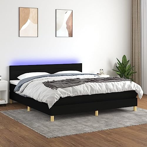 Keyroto Boxspringbett mit Matratze & LED Schwarz 180x200 cm Stoff #2, Bockspringbett, Schlafzimmerbett, Boxspringbetten, Boxspringbett Matratz, Boxspringbett Mit Matratz