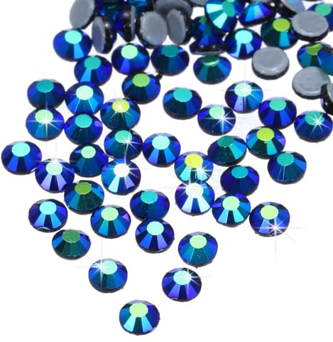 sourcing map Hotfix SS16 Lot de 1 440 strass à dos plat en verre de cristal pour loisirs créatifs, décoration de vêtements (SS16, 4 mm, bleu marine)