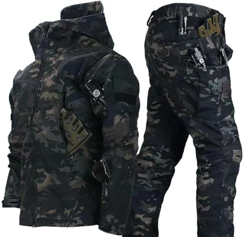 Gvqng Combinaison Tactique, Ensemble Veste Et Pantalon Tactiques pour Hommes, Ensembles De Combinaisons De Combat ImperméAbles De L'ArméE, VêTements De Camouflage Tactiques,02,3XL