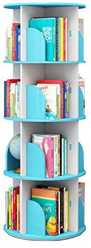 Drehbares Multifunktions-Bücherregal für Kinder, vom Boden bis zur Decke, A4-Größe, Buch- und Spielzeugaufbewahrung, ideal für Mini-Topfpflanzen, Blau, 40 x 128 cm