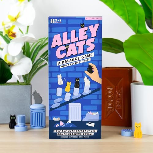 Gift Republic Alley Cats Balance Game – Fun & Challenging Stacking Game for 2-4 Players | Quality Wooden Family Game | Portable & Easy to Learn for Kids & Adults, Blue