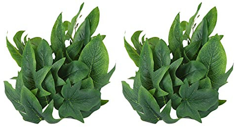 Lot de 2 plantes de reptiles pour terrarium, plantes artificielles suspendues avec ventouses, décoration d'habitat de réservoir d'amphibiens, plante en plastique, décorations de (sweet potato leaves)
