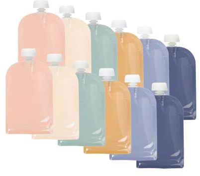 Jané Wiederverwendbare Quetschbeutel 100 ml für Babynahrung, 12 Stück, BPA-frei, Spülmaschinengeeignet, Gefriergeeignet