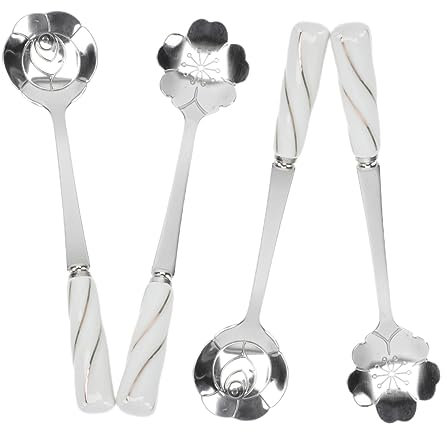 Cabilock Juego De 4 Cucharas Mezcladoras De Acero Inoxidable Con Forma De Flor Y Mangos De Cerámica Ideales Para Café Postres Y Té Helado.