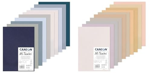 Bundle aus Canson Mi-Teintes, Farbiges Zeichenpapier, 160g, 10 DIN A4 Bögen, 10 kühle Töne + Canson Mi-Teintes, Farbiges Zeichenpapier, 160g, 10 DIN A4 Bögen, Pastelltöne