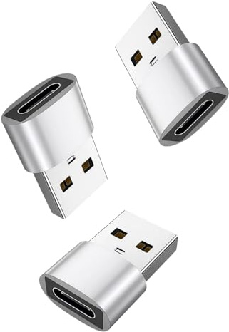 Type C to USB Adapter 3 Pack - Fast Charging and Data Sync Cable Converter With Heat-Resistant Aluminum Alloy for Notebook, Tablet, Smartphone - Silver