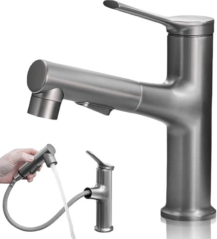 Wasserhahn Bad,Armatur Badezimmer mit 3 Modus Brause,Wasserhahn Ausziehbar, Waschbecken Armaturen,Waschtischarmatur G3/8,Grau